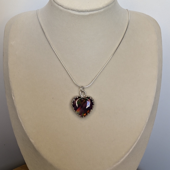 Aurora Borealis Opal Heart Necklace - Picture 4 of 11